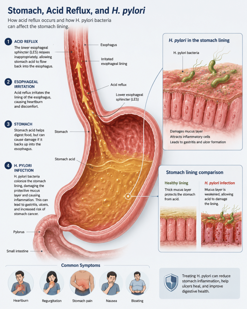 H. pylori bacteria affecting digestive health.