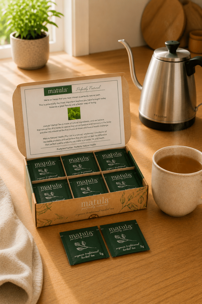 Freshly brewed genuine Matula Tea™ prepared as part of the Complete 30-Day Matula Tea™ Program.